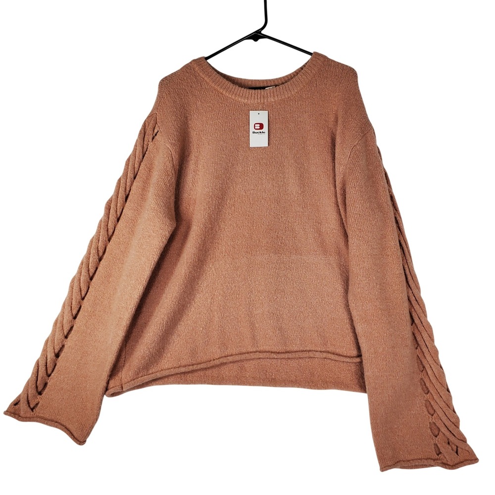 Daytrip Pullover Sponge Yarn Sweater Blush Pink Braided Sleeve XL 1117JS557
